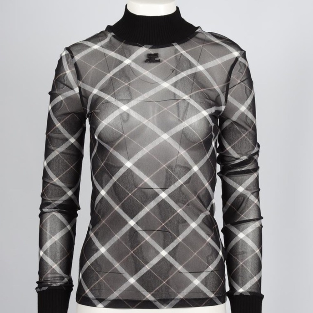 Courreges Mesh Plaid Turtleneck XS/Size 1